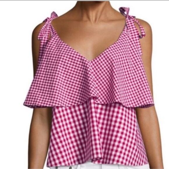 NWT Prose & Poetry Brett Gingham bow ruffle top - Picture 1 of 6